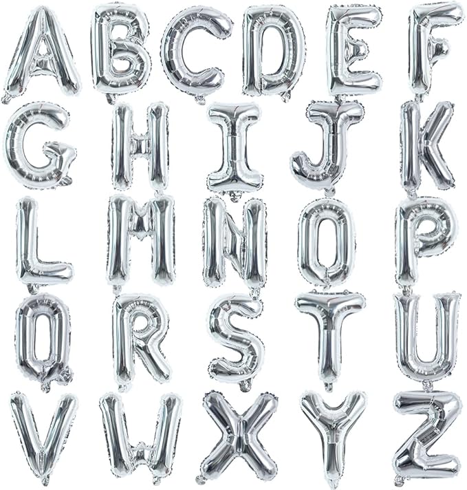 TONIFUL 52 Pieces 16 Inch Silver Letter A-Z Balloons,Custom Phrase Mylar Foil Alphabet Letter DIY Personalized Phrase Banner for Birthday Anniversary Celebration Graduation Party Supplies Decoration