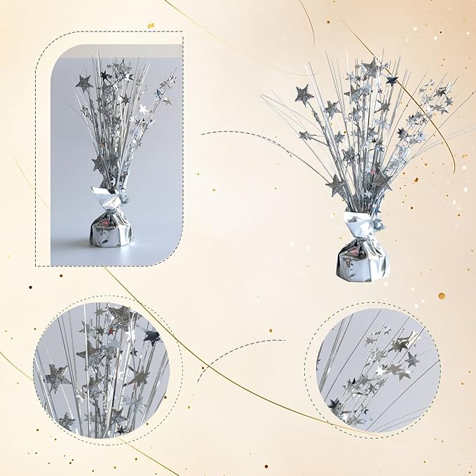 12 Pack Metallic Sliver Foil Spray Centerpieces Stars Brust Table Centerpieces for Wedding Birthday Anniversary Holiday Party Decor, Metallic Star Balloon Wights for Party, Decor for Party