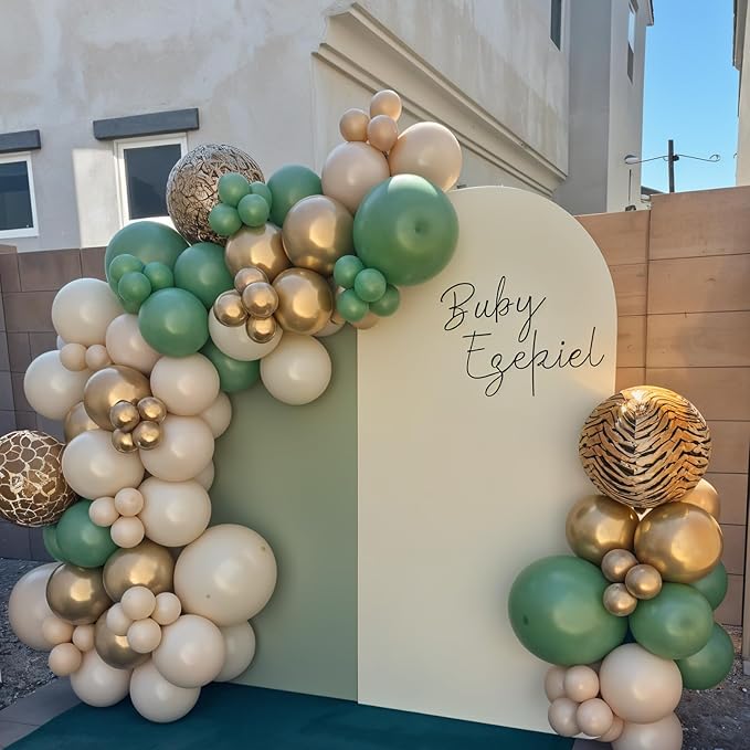 Safari Balloons, 50pcs Green Brown Balloons, Sage Green Ivory White Apricot Balloon, Giraffe Print Jungle Balloon for Jungle Safari Woodland Wild One Theme Birthday Baby Shower Wedding Decorations