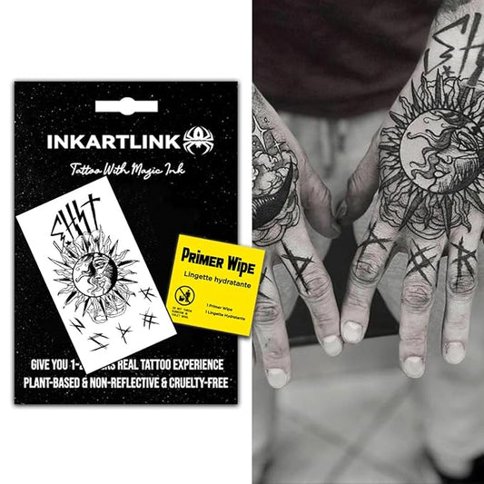INKARTLINK Temporary Tattoos, Semi Permanent Tattoos, Adult Art Designs, Waterproof Temporary Tattoos, Party Favors, Tattoo Stickers Realistic, No Adhesive, Lasts 1-2 Weeks(Sun)