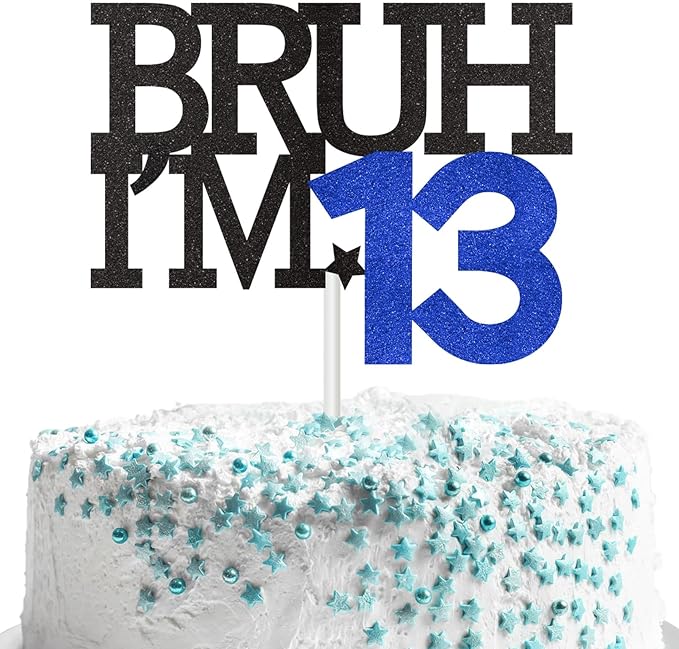 Bruh I'm 13 Cake Topper, Happy 13th Birthday Decorations for Boy, Funny 13th Birthday Cake Topper Birthday Party Decoration Supplies