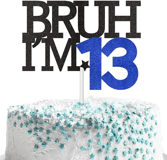 Bruh I'm 13 Cake Topper, Happy 13th Birthday Decorations for Boy, Funny 13th Birthday Cake Topper Birthday Party Decoration Supplies