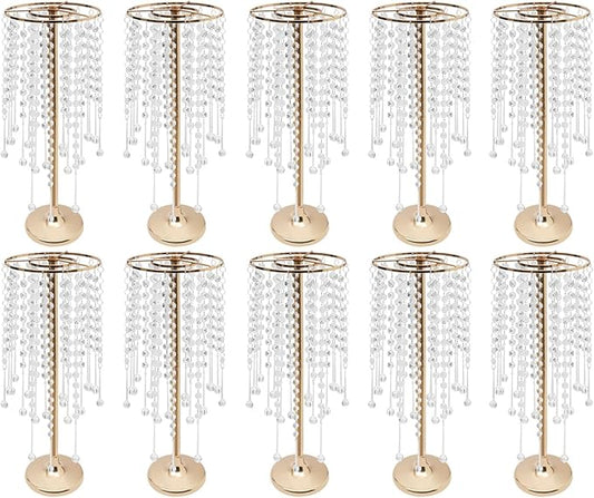 Wedding Centerpieces Gold Vases,10PCS Metal Flower Candle Holder with Sparkling Crystal Beads,Crystal Flower Vase Metal Flowers Stand for Party Tables Decorations (10pcs Gold-2)