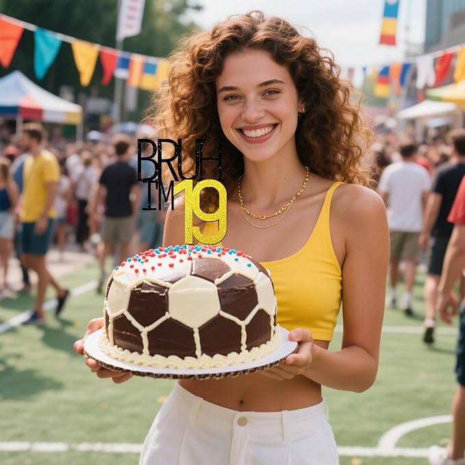 Bruh I'm 19 Cake Topper - Bro I'm 19, Happy Sweet 19 Ornament for Boys' 16th Birthday Party Supplies (Bruh I'm 19)