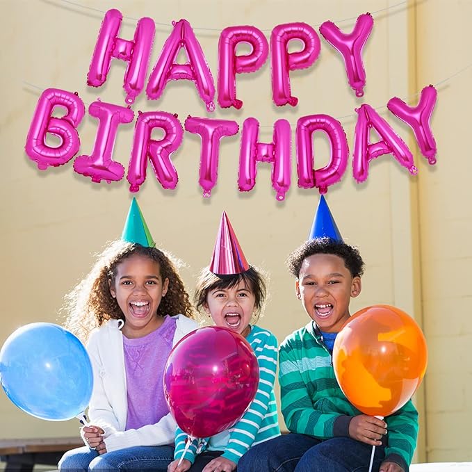 Accevo Rose Red Happy Birthday Banner,16 Inch Mylar Foil Letters Balloons Hot Pink Happy Birthday Balloon for Kids, Child, Adults, Boys & Girls Happy Birthday Sign Birthday Decorations