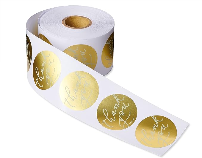 American Greetings Thank You Stickers or Seals, White Script on Gold Foil (500-Count)