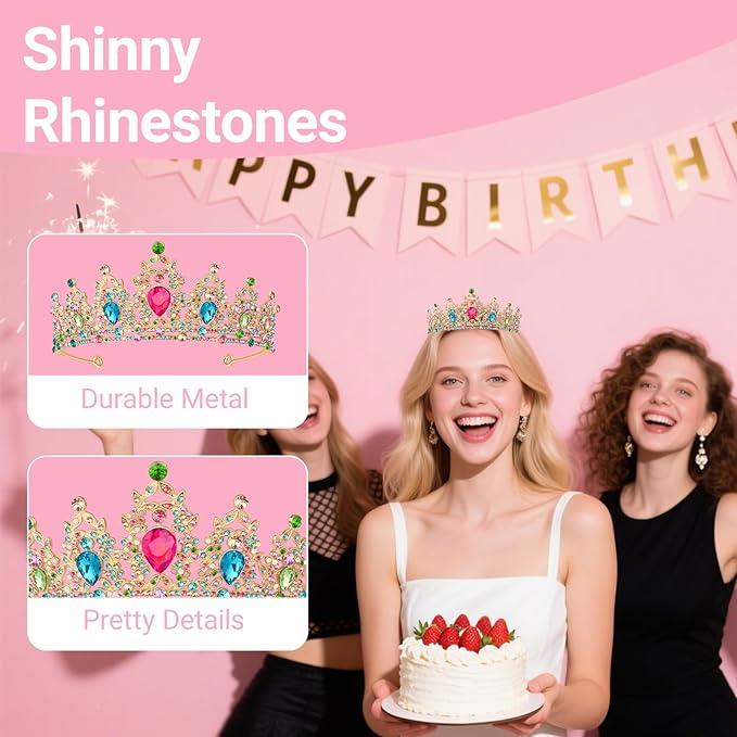 Tiara Crown for Women, Headband Hair Accessories for Birthday Wedding Party Costume Multicolor