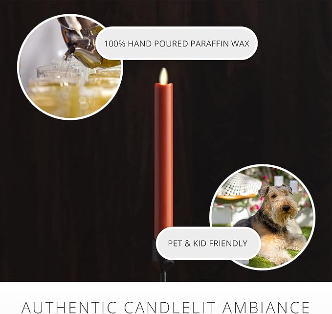 Luminara - Flameless Battery Operated Taper Candle - Burnt Orange - Pack of 1-1x9.5 - LED Flickering Flame - Realistic Safe for Home Kids and Pets