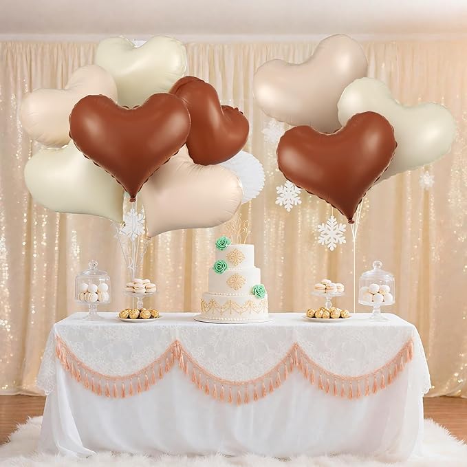 Cream White Beige Heart Balloons,24Inch Large Heart Foil Balloons for Valentine's Day Birthday Wedding Baby Shower Anniversary Party Decorations