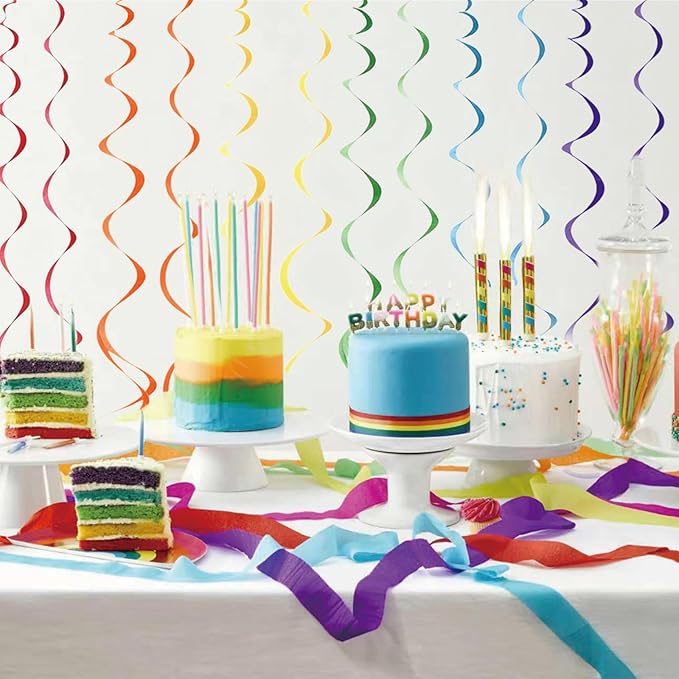 48 Pcs Colorful Hanging Swirl Party Decorations Rainbow Felt Ceiling Spiral Streamers with Hooks for Birthday Wedding Bridal Shower Baby Shower Carnival Fiesta Festival Party Supplies