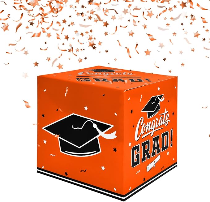 Gatherfun Graduation Decorations - Graduation Card Box, Party Favors, Orange