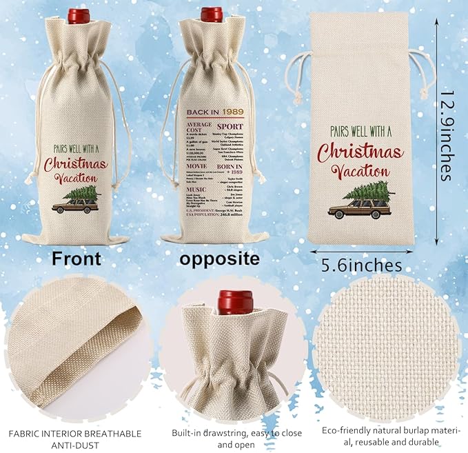 Christmas Vacation Wine Bag, Pairs Well With Christmas Vacation Wine Bottle Cover, Merry Xmas Holiday Party Decorations, Xmas New Year Vacation Gifts