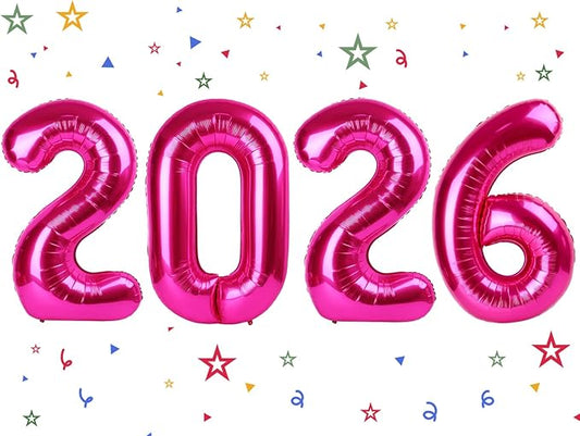 2026 Balloon - Hot Pink Birthday Number Balloons, 40 Inch Large Foil Balloons for Men Women Boys Girls Hot Pink Themed Birthday Decorations，Number 2026 Balloon