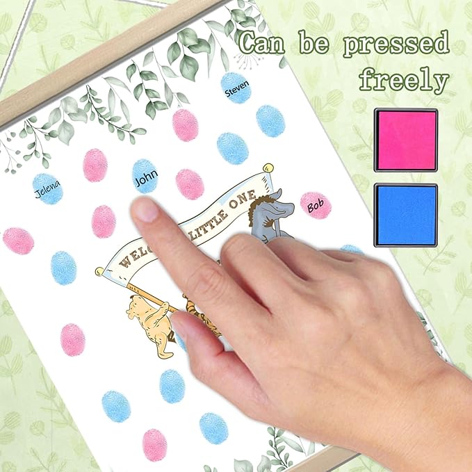 Winnie Gender Reveal Fingerprint Tree Canvas Hanging Paintings , Baby Shower Gender Reveal Decorations Fingerprint Gifts Ideas - Boy or Girl Games Party Supplies - Pooh Gender Reveal Party Decor Keepsake (12x15in）