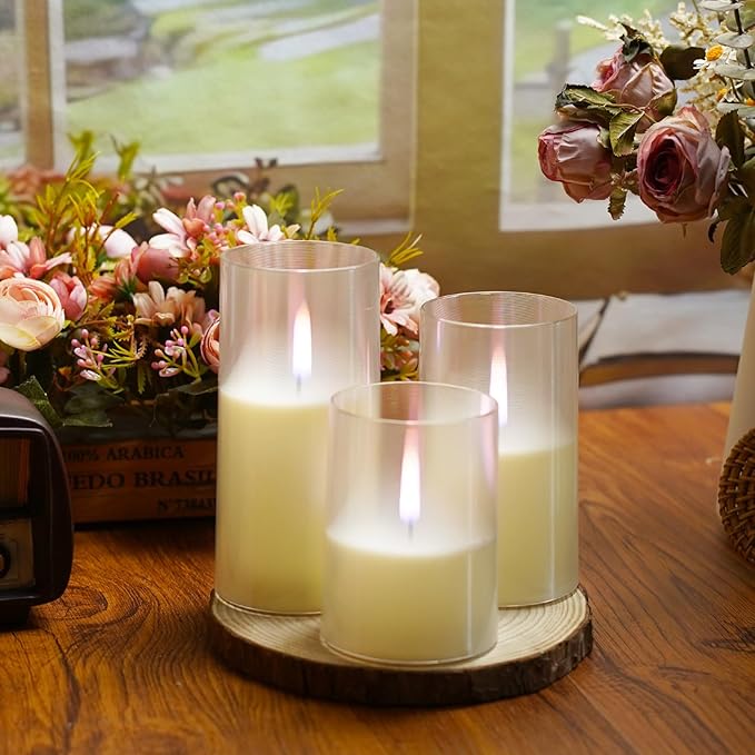 3Pack Flameless Candles, LED Candles, Flameless Candle with Remote Control，with Timer 2/4/6/8H，Flickering flameless Candles Ldeal for Setting The Mood（Ivory）(D 3" xH 4" 5" 6")