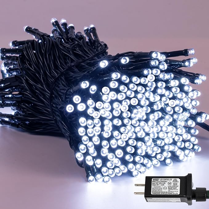 YEGUO 66ft 200 LED Christmas Lights Outdoor Waterproof, White Christmas Tree Light Indoor, Green Wire Twinkle String Light Plug in with Timer Memory 8 Modes