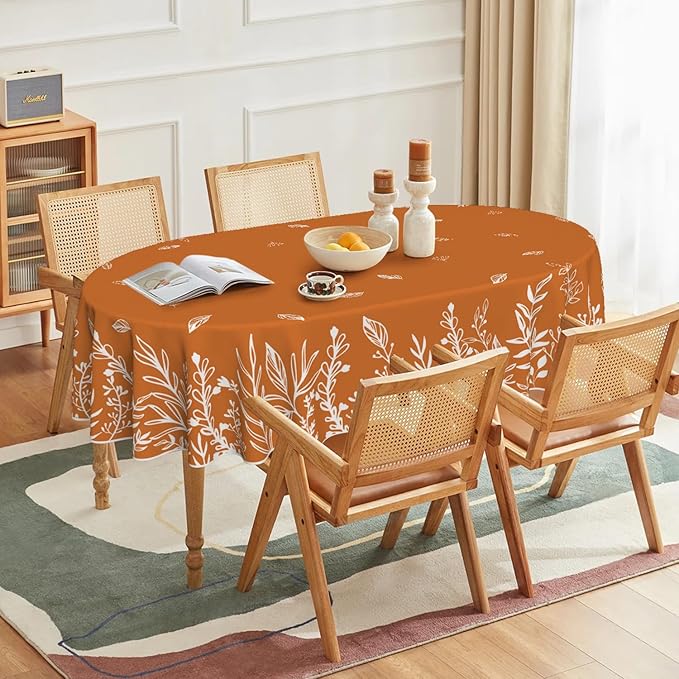 Horaldaily Fall Tablecloth 60×84 Inch Oval, Thanksgiving Autumn Harvest Orange Wild Flowers Table Cover for Party Picnic Dinner Decor