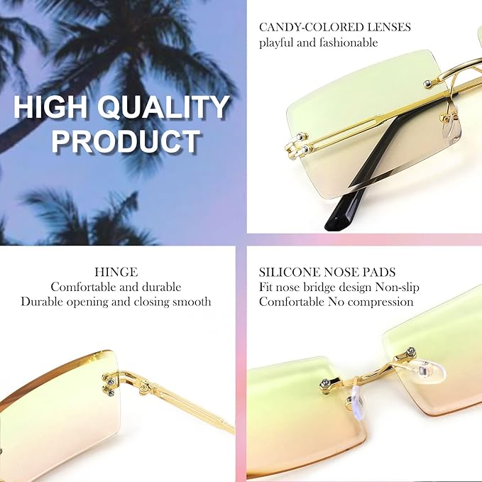FEISEDY Vintage Rimless Sunglasses Rectangle Frameless Candy Color Glasses Women Men B2642