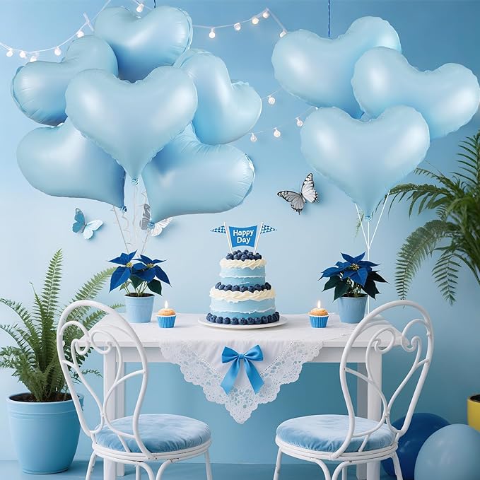 Blue Heart Balloons,24Inch Large Baby Blue Heart Foil Balloons for Valentine's Day Birthday Wedding Baby Shower Anniversary Party Decorations