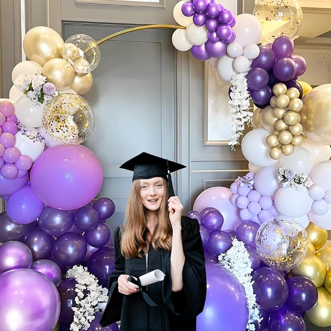 Purple and Gold Balloons Arch Kit, 166Pcs Dark Purple Metallic Lavender Lilac Violet Gold Chrome Balloons for Baby Shower Girl Princess Party Wedding Decorations