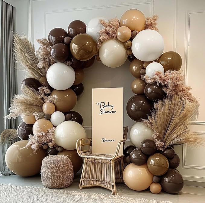 Brown Nude Balloon Arch Kit - Double Stuffed Neutral Blush White Sand Balloon Garland Latex Coffee Tan Cream Color for Baby Shower Birthday Fall Boho Woodland Bear Wedding Thanksgivng Party Decor