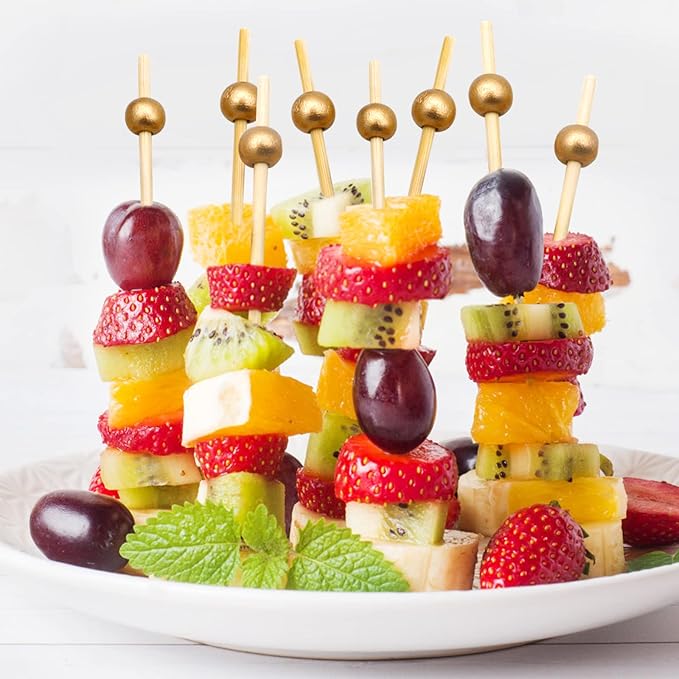 BLUE TOP Gold Pearl Cocktail Picks 4.7 Inch 200 PCS for Food Appetizer/Fruit/Cakes/Cheese/Burgers,Decorative long toothpicks for Parties,Bar,Event,Hotel,July 4th