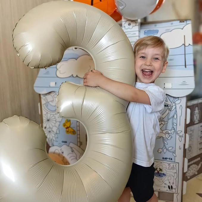 40 Inch Cream Number 3 Balloon, Beige Large 3rd Birthday Balloons, Digital 3 Cream White Giant 3 Foil Balloon Helium for Boys Girls 3rd Birthday Decorations Anniversary Baby Shower Party Supplies