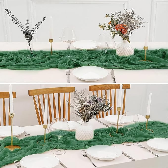 2 Pack 10 Ft Cheesecloth Table Runner Emerald Green Gauze Long Table Runners Boho Gauze Cheese Cloth Table Runner Rustic Sheer Runner for Wedding Party Table Decor ( 35 x 120 Inch )