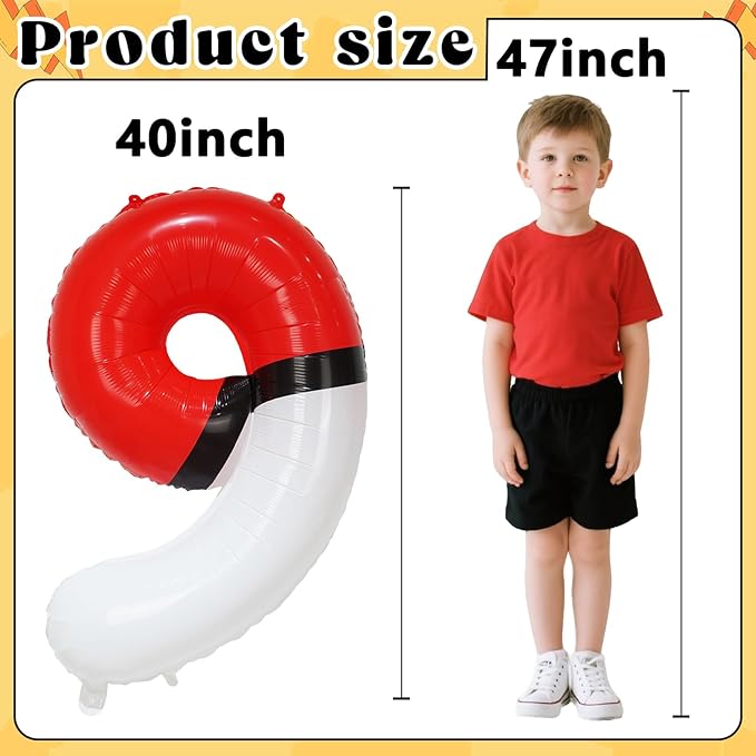 YIIHMEI 40 Inch Number 9 Balloons Birthday Party Decorations, Red and White Theme Large Balloon Decor Supplies for Kid's