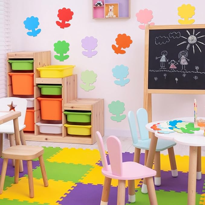 MixTeach 360 Pcs Flowers Cutouts Paper Assorted Color Flower Shape Cards Paper 4 Inch Flower Die Cuts Bulletin Board Decorations for Classroom Home School Decor Kids DIY Craft Project Supplies