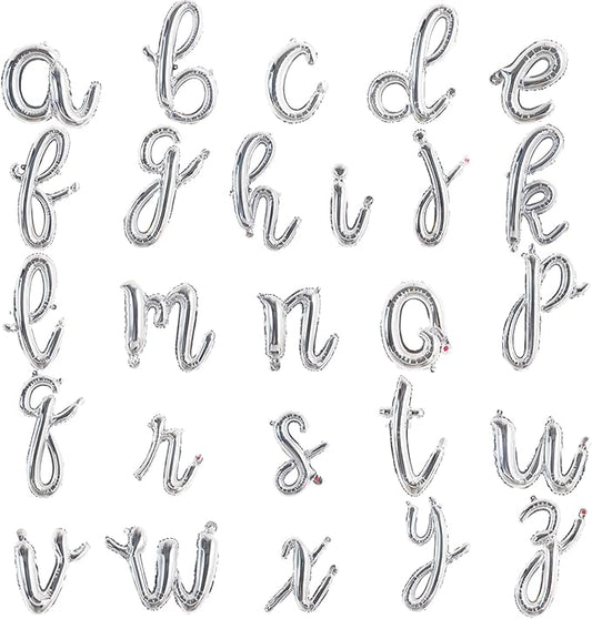 TONIFUL 52 Pcs 16 Inch Silver Cursive Letter A-Z Balloons,Cursive Custom Phrase Foil Alphabet DIY Personalized Phrase Banner for Birthday Anniversary Celebration Graduation Party Supplies Decor