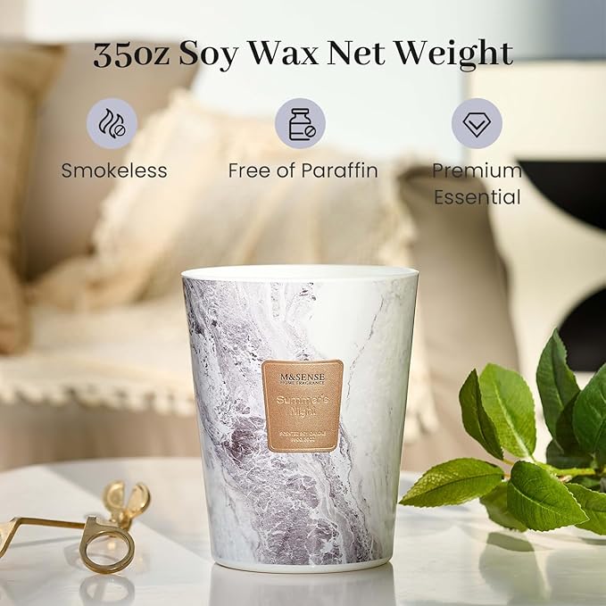 M&SENSE Extra Large Candle 35oz 150H Summer Night Scented, 3 Wick Highly Scented Jar Candles, XL Large Christmas Gift Candle for Women, Long Lasting Burning for Holiday, Thanksgiving, Christmas