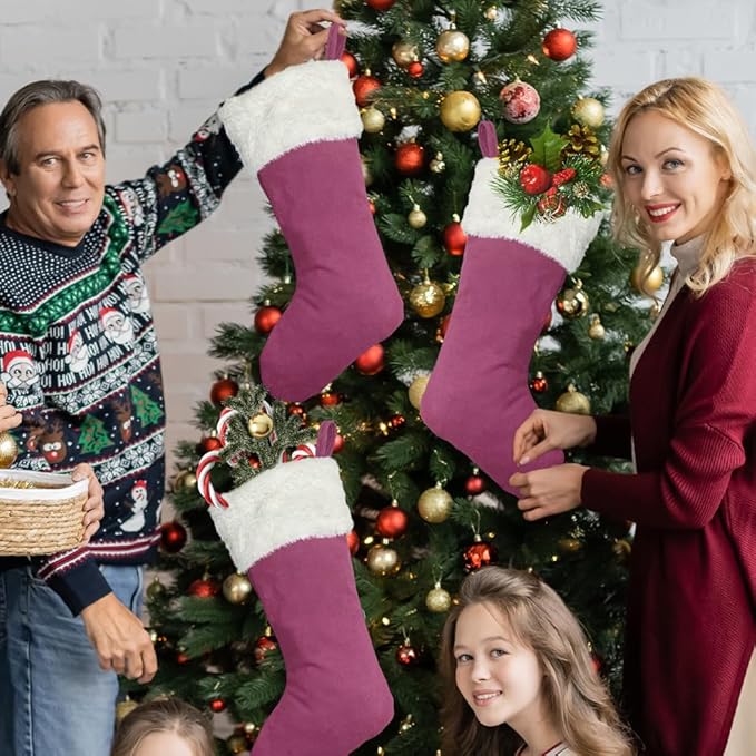 Christmas Stockings 6Pack 20 Inches Big Xmas Stocking for Family Holiday Decorations and Xmas Tree Fireplace Decor Merry Christmas(6, Pink-Large)
