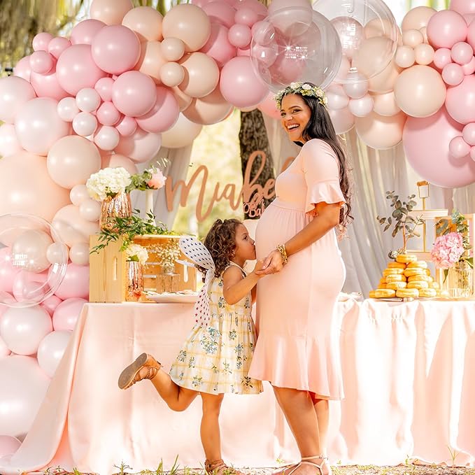 Pink Balloon Arch Kit 126 Pcs Light Pastel Pink Sand Balloon Garland Kit Include Macaron Orange Balloons for Wedding Birthday Baby Shower Gender Reveal Decorations