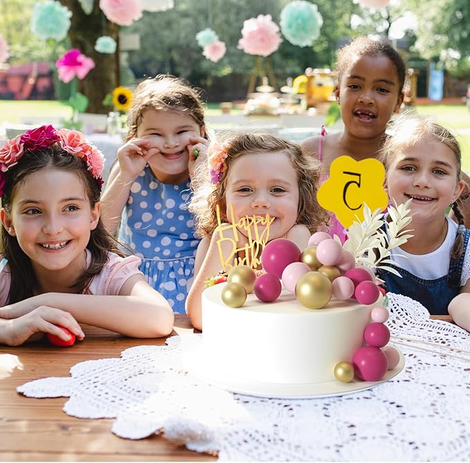 MIAHART Ball Cake Toppers Boho Grass Cake Topper Ball Cake Insert Decoration for Birthday Wedding Baby Shower Party Decorations Boho Themed Party Supplies (pink,gold,light pink)