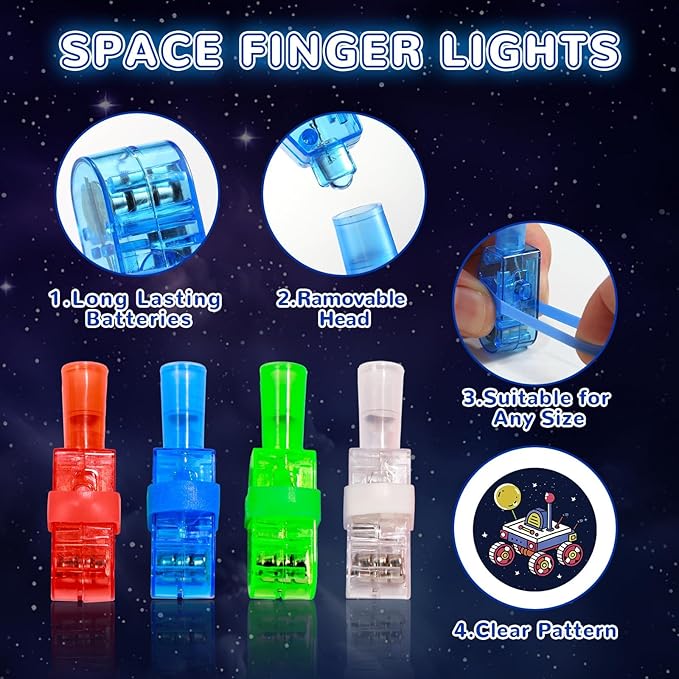 24 Pack Space Theme Party Favors LED Finger Lights, Glow in the Dark Light up Birthday Party Supplies Astronaut Toys Gifts Bulk for Kids Goodie Bags Stuffers Classroom Prizes