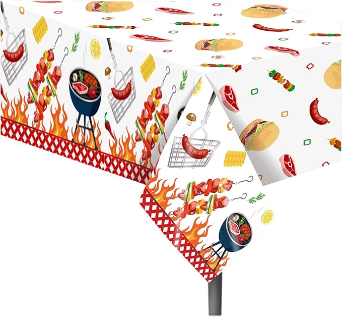 3 Pcs BBQ Tablecloth Plastic Table Covers BBQ Tablecloth Disposable Table Cover BBQ Table Cover for Kitchen Home Decor, 54x87In