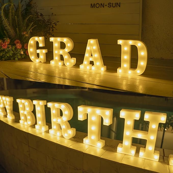 Foaky Rechargeable LED Letter Lights Sign Marquee Light Up Letters Sign for Night Light Wedding/Birthday Party Christmas Lamp Home Bar Decoration (R)