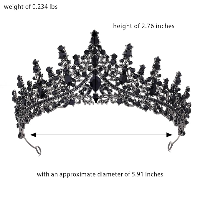 Black Tiara for Women Crystal Queen Crowns Rhinestone Princess Tiaras for Girl Wedding Headband for Bride Hair Accessories for Halloween Costume Birthday Party Prom Mother's Gifts