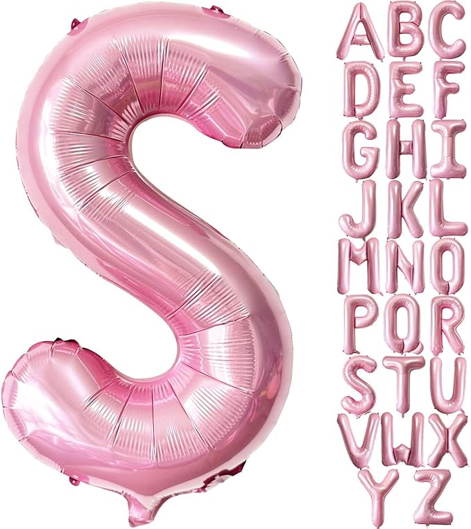 Pink Letter S Balloons, 40 Inch Pastel Pink Letter Balloons S Foil Mylar Helium Pink Letter Balloons for Birthday Party Supplies Anniversary Event Celebration Decorations Alphabet Pink S