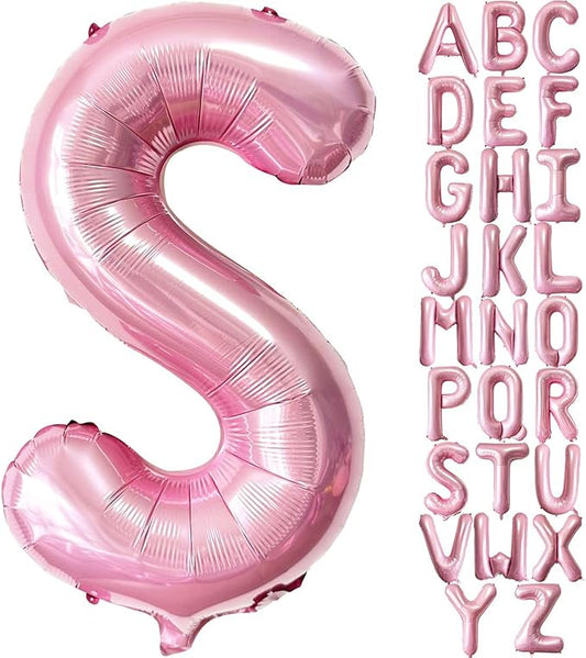 Pink Letter S Balloons, 40 Inch Pastel Pink Letter Balloons S Foil Mylar Helium Pink Letter Balloons for Birthday Party Supplies Anniversary Event Celebration Decorations Alphabet Pink S