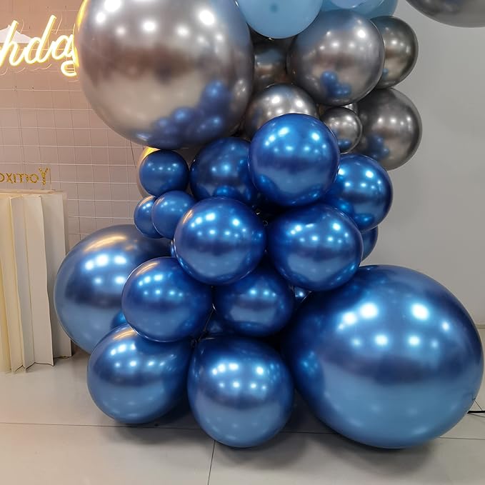 Silver Blue Balloon Garland 127 Pcs 18In 12In 10In 5In Confetti Latex Balloons Arch Kit for Baby Shower Bridal Shower Birthday Party Decors (Silver Blue)