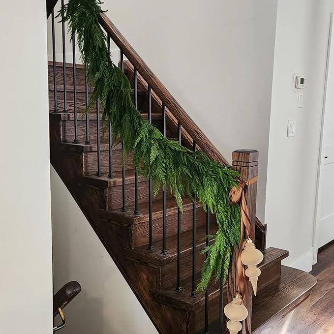 6ft Christmas Norfolk Pine Garland, Real Touch Artificial Greenery Garland for Holiday Mantle Table Wall Fireplace Windows Indoor Outdoor Home Decorations(1, 6FT)