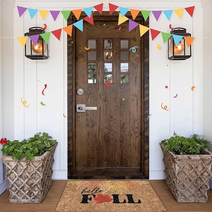 Hello Fall Door Mat, Fall Maple Leaves Welcome Mat for Indoor Outdoor Entrance Floor Mats Non Slip Vintage Doormat for Autumn Halloween Thanksgiving Farmhouse Decor, 30"x18"inch