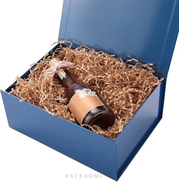 PACKHOME Gift Box 9x6.5x3.8 Inches, Rectangle Collapsible Box with Magnetic Lid for Gift Packaging (Glossy Navy)