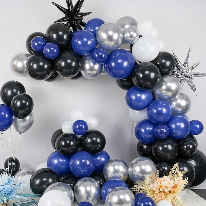 Navy Blue Black Balloon Arch Kit,Balloon Garland with Star Foil Balloons Metallic Sliver White Dark Blue Latex Balloons for Boys Birthday Baby Shower Party Decorations