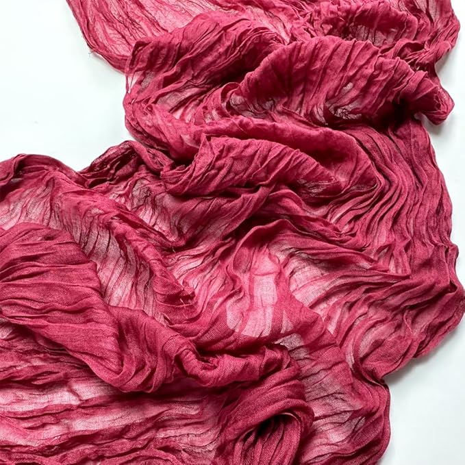 Booque Valley Christmas Table Runner 3 Pack Burgundy Cheesecloth 10ft Soft Boho Wrinkled Decorative Gauze Sheer for Holiday Party Baptism Wedding Centerpiece Table Decor, 35x120 Inch