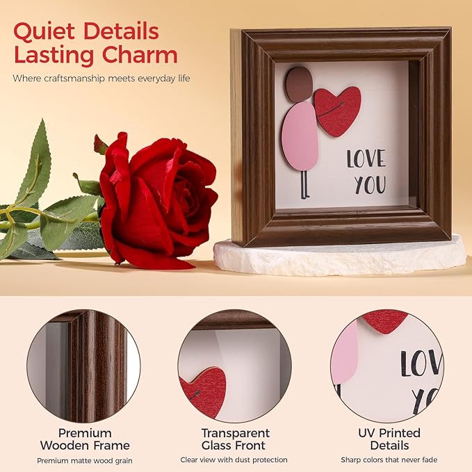 LukieJac Valentine's Day Gifts Shadow Box Frame - I Love You Decoration Gifts for Boyfriend, Him, Husband for Anniversary, Birthday, Christmas