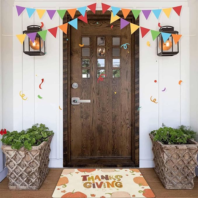 InterestPrint Thanksgiving Doormat Fall Door Mat Fall Harvest Doormat for Indoor Outdoor Entrance Floor Mats Non Slip Autumn Harvest Vintage Thanksiving Decor Rubber Welcome Mats, 24"x16"inch