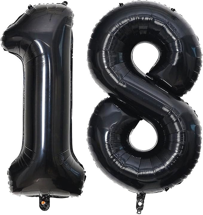 40 Inch Black 18 Number Balloons Giant 18 Balloons Black Birthday Balloons 18th Birthday Anniversary Events Party Decorations Supplies